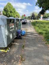 Gegenüber von Haus 115 stehen Glascontainer diese werde immer weiter zugemüllt mit wildem Müll.
