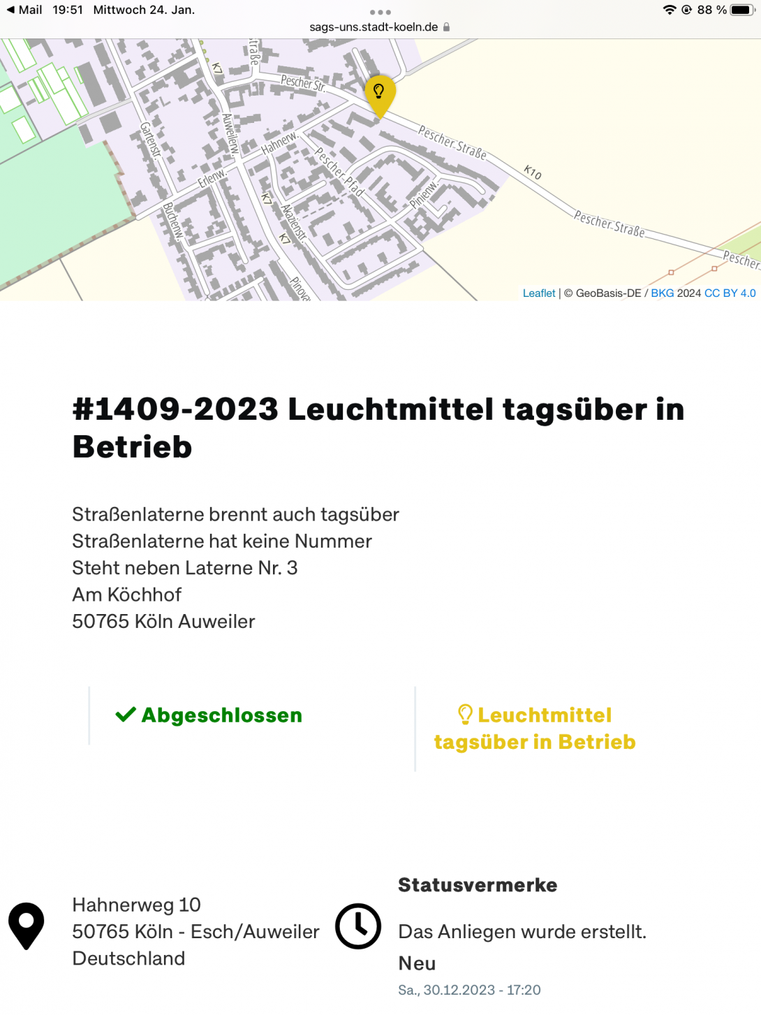 Bild zu gemeldetem Anliegen vom *2024-01-24 20:01:35