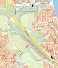 Zufahrt blau, Rad rot, Brücke (Traglast?) grün