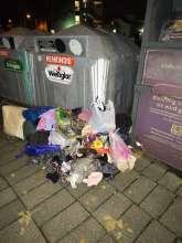 Zugemüllter Altkleidercontainer-Standort Friedensstr./Ecke Tiergartenstr. 1