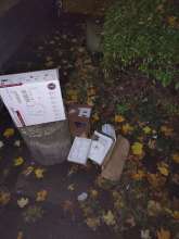 Verpackungskartons, die in einem Beet liegen 