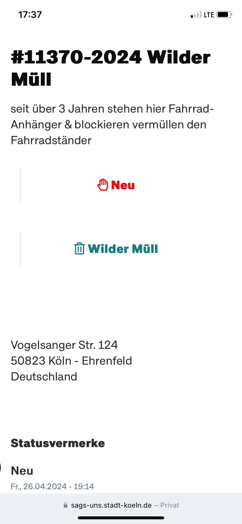 Bild zu gemeldetem Anliegen vom *2024-06-07 14:41:19