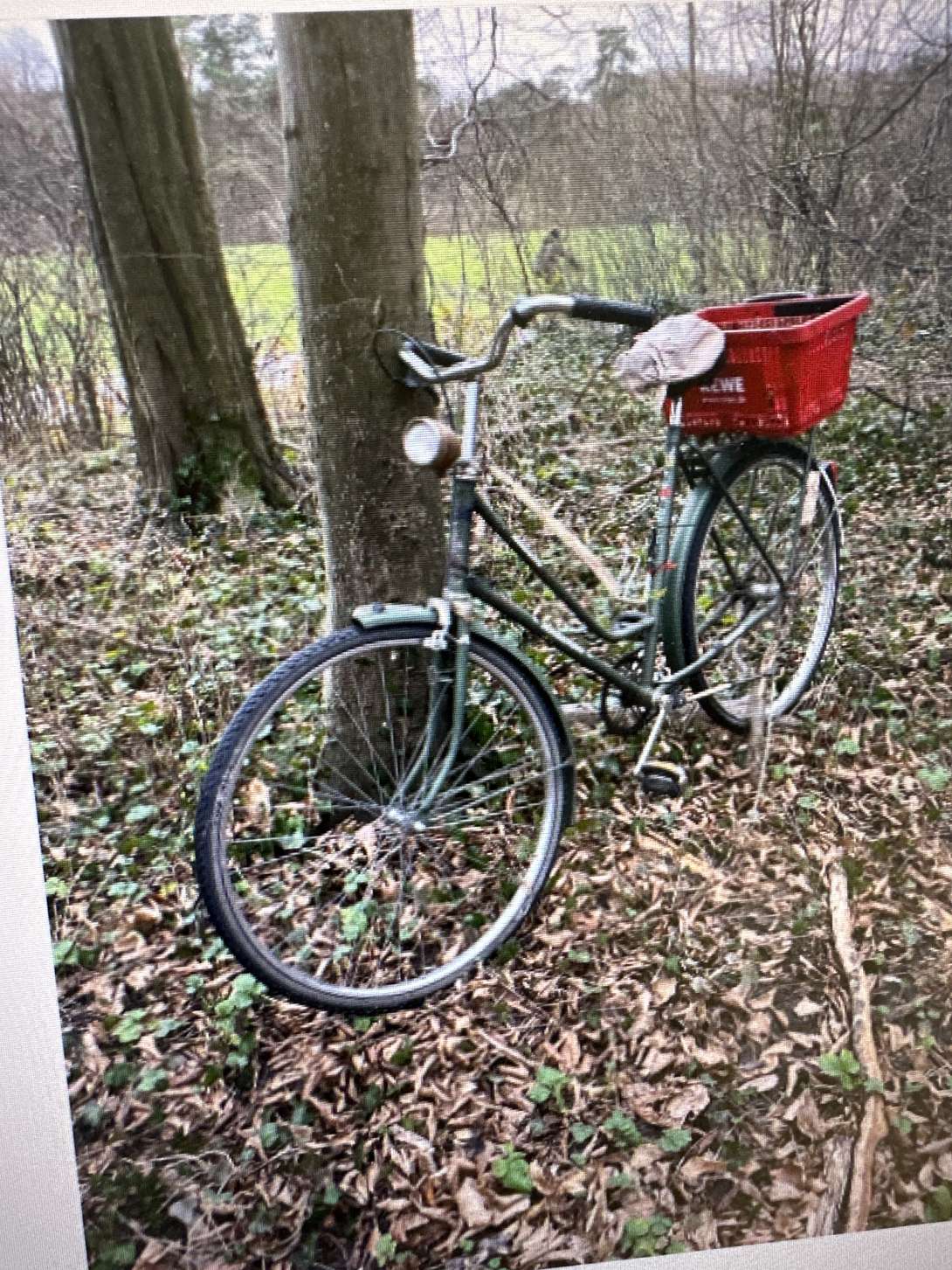 Schrottfahrrad zu Beginn des Radweges